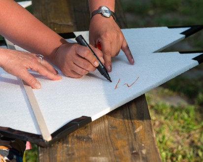 Hände Stift Zeichnung Flugobjekt Outdoor Bau